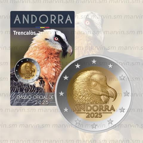  2 Euro – Avvoltoio Barbuto – Andorra – 2025 – FDC 