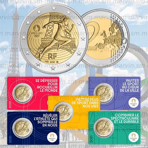  2 euro - Bandiera Olimpica - Francia - 2021 - 5 Coincard - FDC 