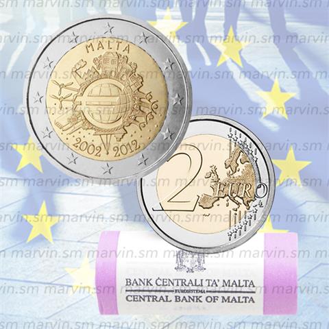  2 euro - Anniversario Euro - Malta - 2012 - Rotolino - UNC 