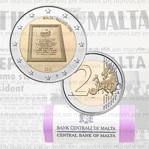  2 euro - Proclamazione della Repubblica 1974 - Malta - 2015 - Rotolino - UNC 