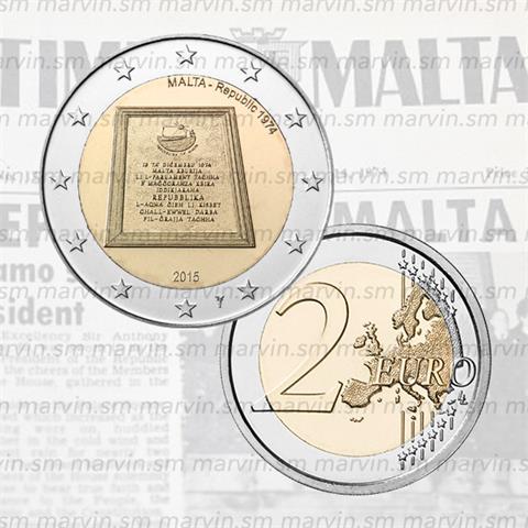  2 euro - Proclamazione Repubblica 1974 - Malta - 2015 - UNC 