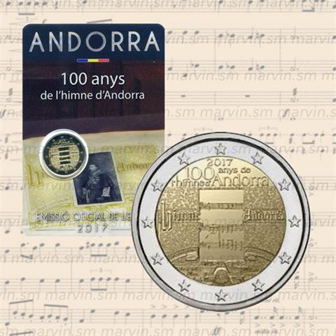  2 euro - Anniversario Inno - Andorra - 2017 - FDC 