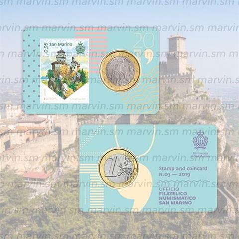  1 euro - Francobollo - San Marino - 2019 - Coincard  