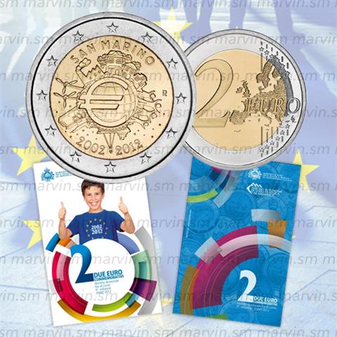  2 euro - Anniversario Euro - San Marino - 2012 - FDC 