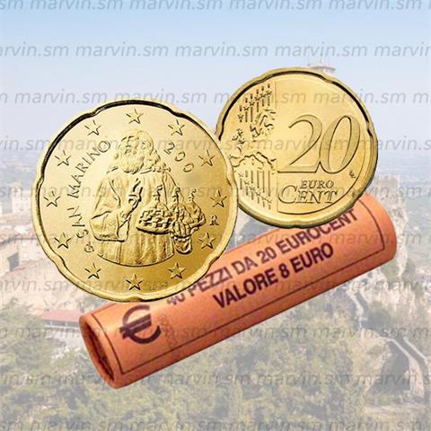  20 cent - San Marino - 2008 - Rotolino - 40 monete 