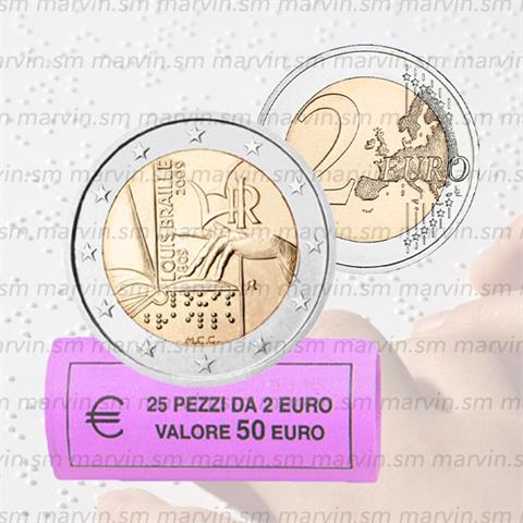  2 euro - Nascita di Louis Braille - Italia - 2009 - Rotolino - UNC 