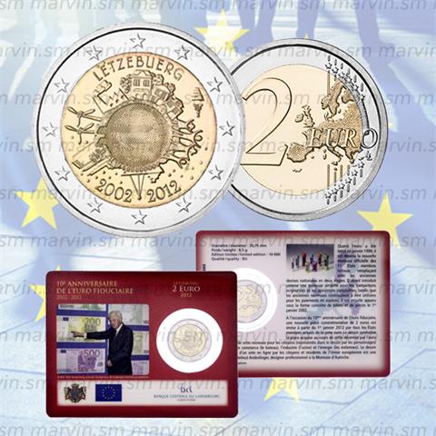  2 euro - Anniversario Euro - Lussemburgo - 2012 - Coincard - FDC 