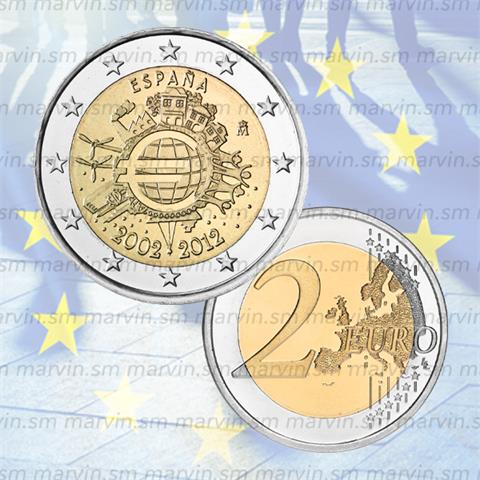  2 euro - Anniversario Euro - Spagna - 2012 - UNC 