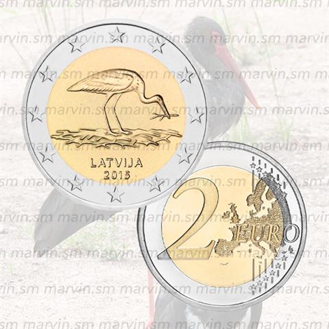  2 euro - Cicogna nera - Lettonia - 2015 - UNC 