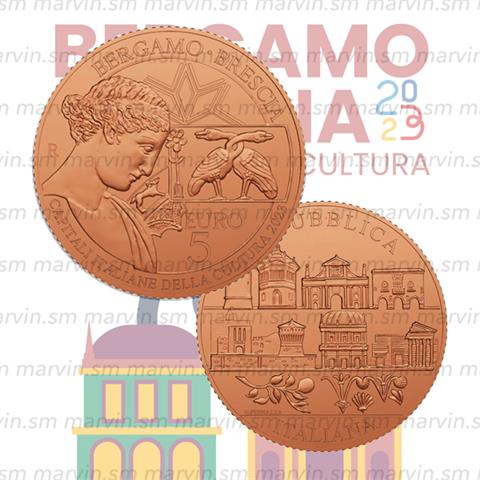  5 euro - Bergamo e Brescia - Italia - 2023 - Rame FDC 