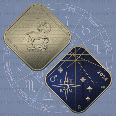  5 Euro - Serie Zodiaco - Ariete - Italia - 2024 - Coincard - Bronzital FDC 