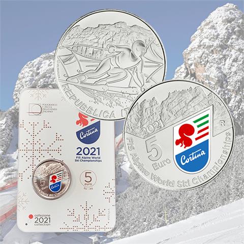  5 euro - Mondiale di Sci Cortina - Italia - 2021 - AG FDC 