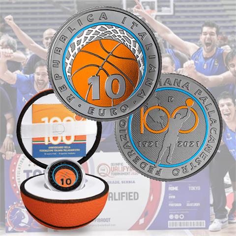  10 euro - Basketball - Italy - 2021 - Silver and Rodium - BU 
