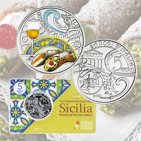  5 euro - Sicilia - Cannolo e Passito - Italia - 2021 - CuNi - FDC 