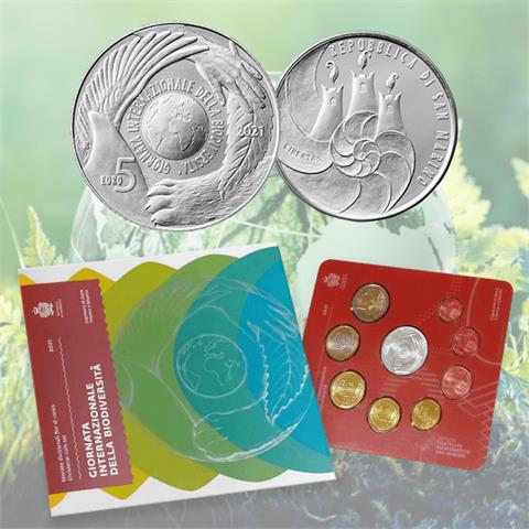  Coin Set with 5 euro Silver - San Marino - 2021 - 9 coins - BU 