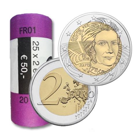  2018 – Francia – 2€ FDC in rotolino (25 monete) “Simone Veil” 