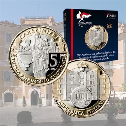  2019 – Italia – 5€ Bimetallico FS “Comando Carabinieri per il Patrimonio Culturale” 