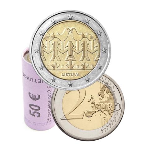  2018 – Lituania – 2€ FDC in rotolino (25 monete) “Festival della Canzone e Danza Lituana” 